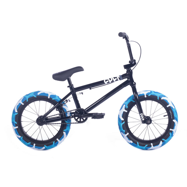 Cult Juvenile 16&quot; BMX Freestyle Bike-Black/Blue Camo Tires - 1