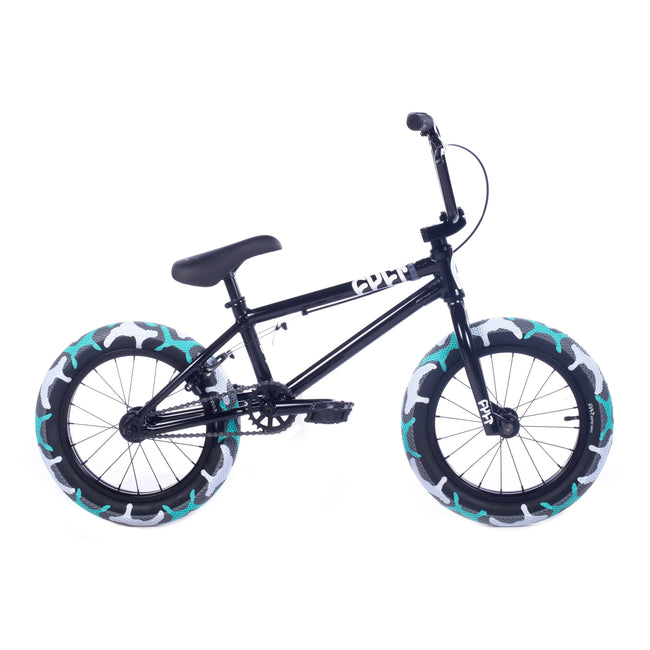 Cult Juvenile 16&quot; BMX Freestyle Bike-Black/Teal Camo Tires - 1