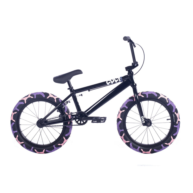 Cult Juvenile 18&quot; BMX Freestyle Bike-Black/Purps Camo Tires - 1