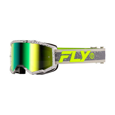 Fly Racing Zone Goggles-Dark Grey/Hi-Vis w/Iridescent Green/Mirror Lens