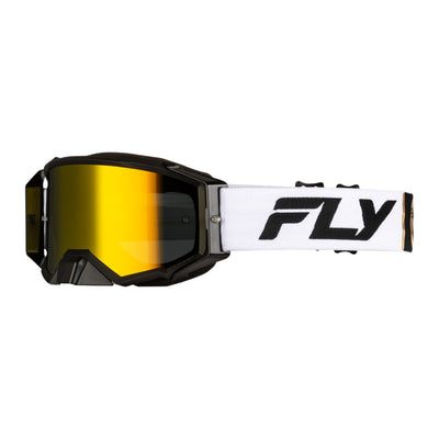 Fly Racing Zone Pro Goggles-White/Black/Gold w/Gold Mirror/Smoke Lens