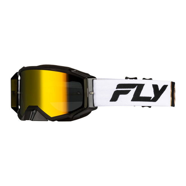 Fly Racing Zone Pro Goggles-White/Black/Gold w/Gold Mirror/Smoke Lens - 1