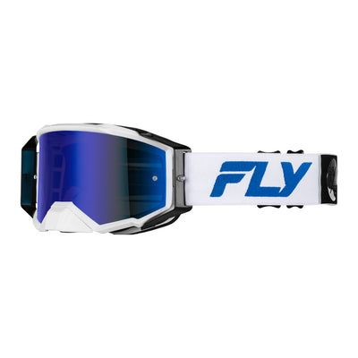 Fly Racing Zone Pro Goggles-White/Blue w/Dark Blue Mirror/Smoke Lens