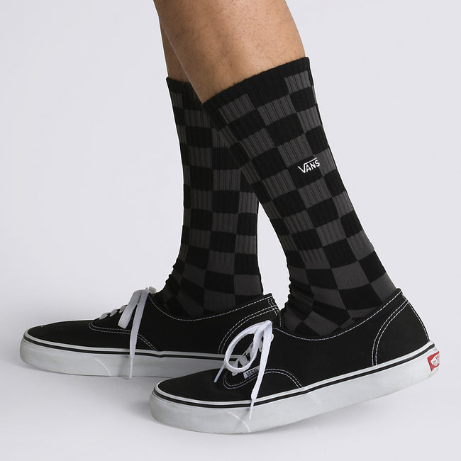 Vans Men&#39;s Checkerboard Crew Socks-Black/Charcoal - 2