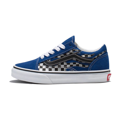 Vans Old Skool Kids Shoes-Reflect Check Flame-Blue