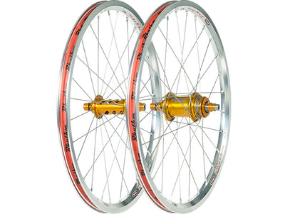 Custom Wheelset: Polished Crupi Rhythm wheelset with orange onyx hubs-20x1.50"