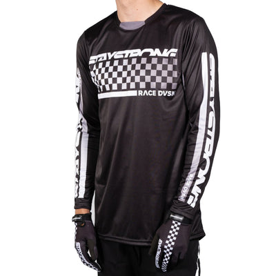 Stay Strong Checker BMX Race Jersey-Black