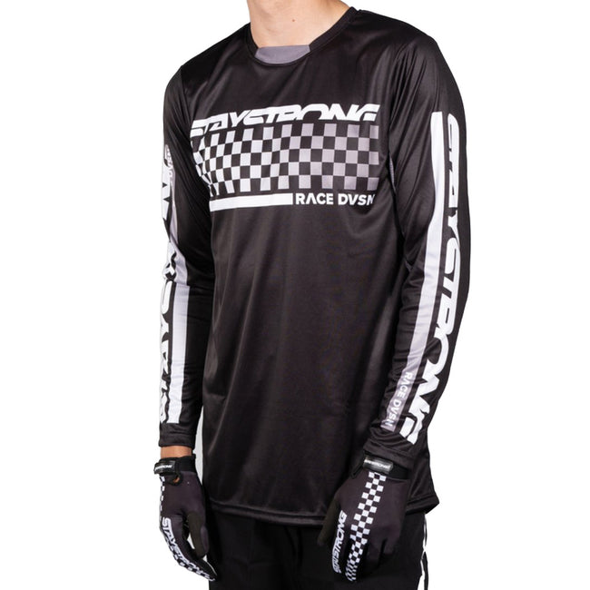 Stay Strong Checker BMX Race Jersey-Black - 1