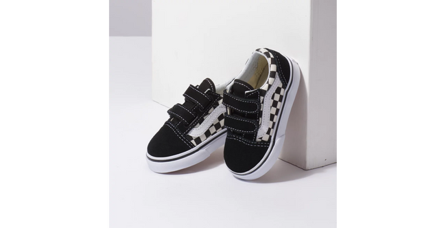 Vans Old Skool V Primary Toddler Shoe-Black/White Checkerboard - 3