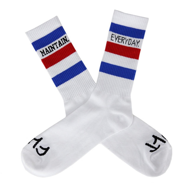 Cult Maintain Everyday Socks-White w/Blue/Red Stripes - 1